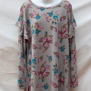 Lane Bryant Women’s Long Sleeve Grey Floral Tunic Top, NWT, Size 14/16
